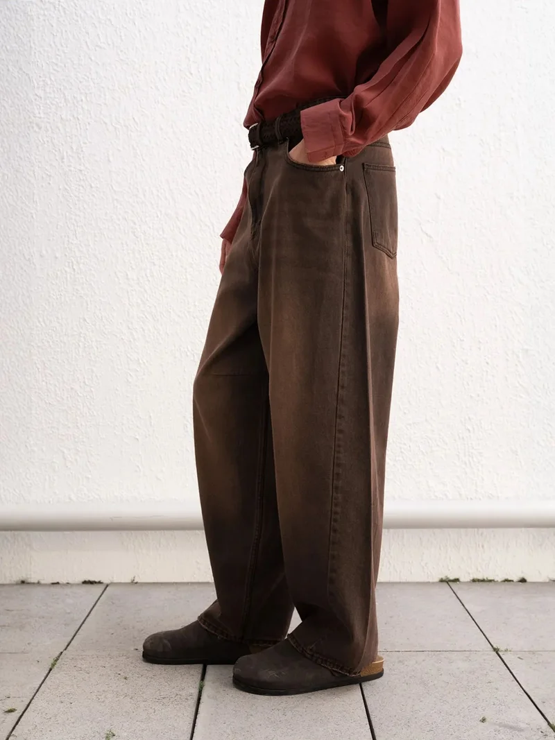 Giesto Mocha Brown GIESTO Baggy Fit Denim Pants with Pockets for Men | Best Price UAE